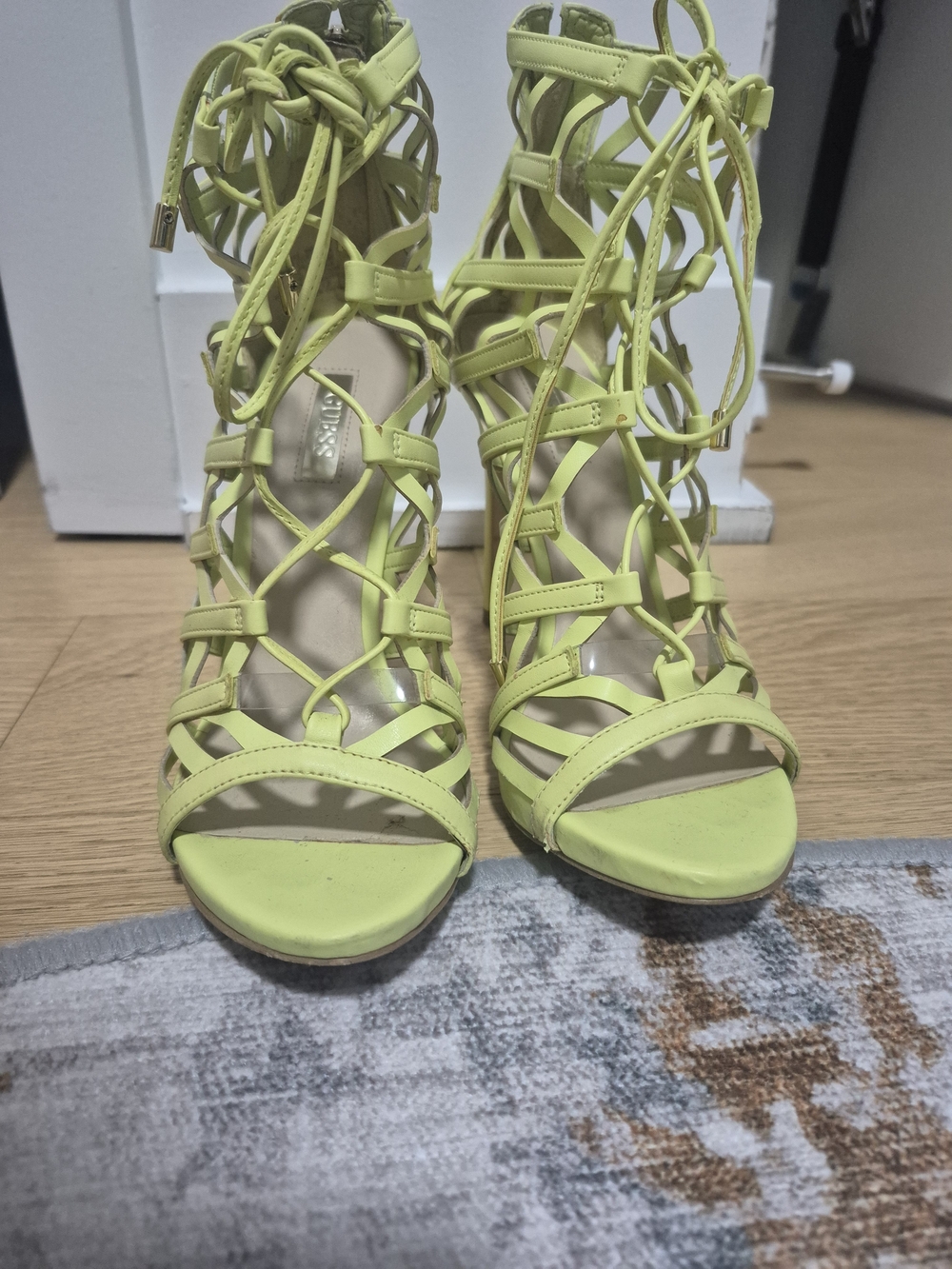 Guess Lime Green Lace-Up Cage Stiletto Heels